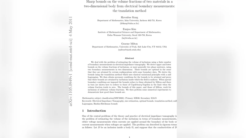 Sharp bounds on the volume fractions of two materials in a   two-dimensional body from electrical boundary measurements: the translation   method