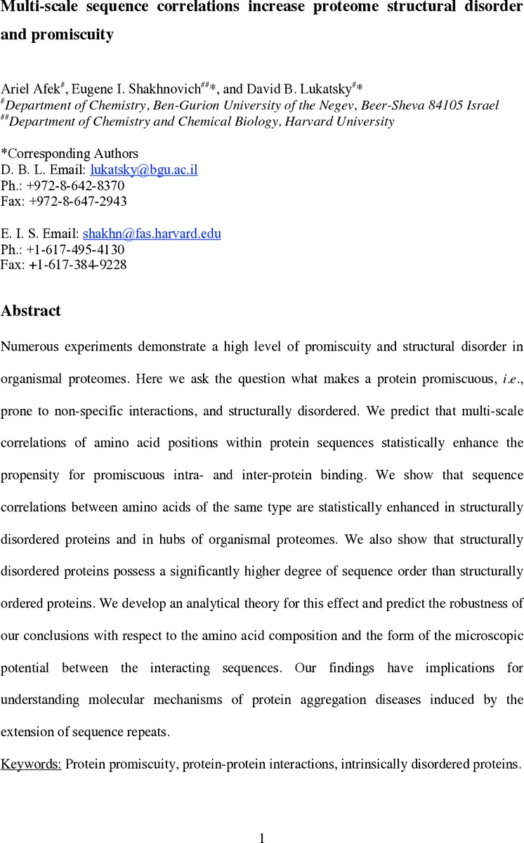 Multi-scale sequence correlations increase proteome structural disorder   and promiscuity