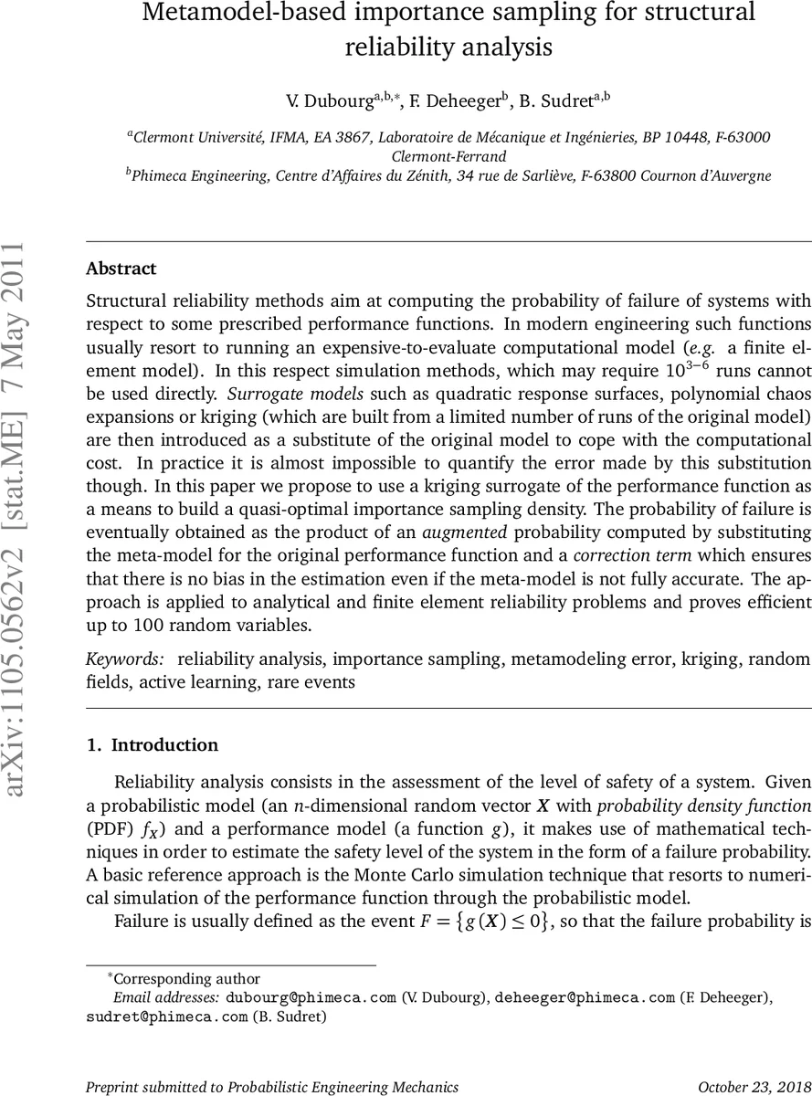 Metamodel-based importance sampling for structural reliability analysis