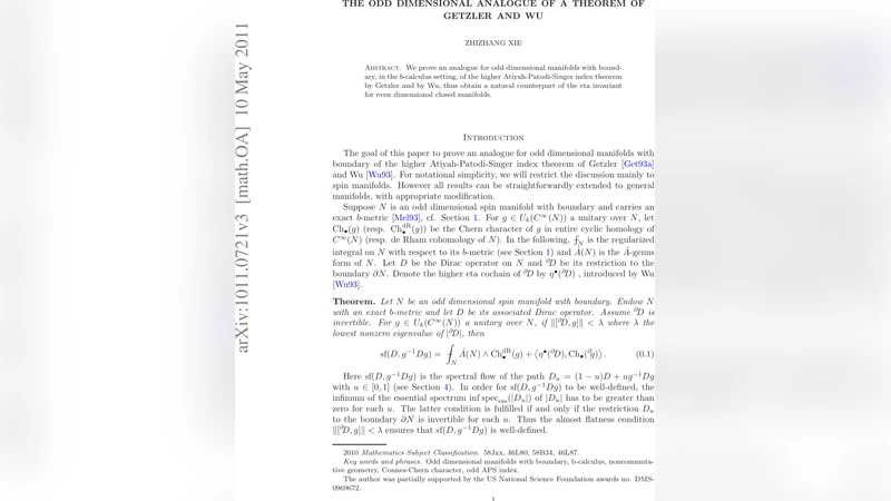 The Odd Dimensional Analogue of a Theorem of Getzler and Wu