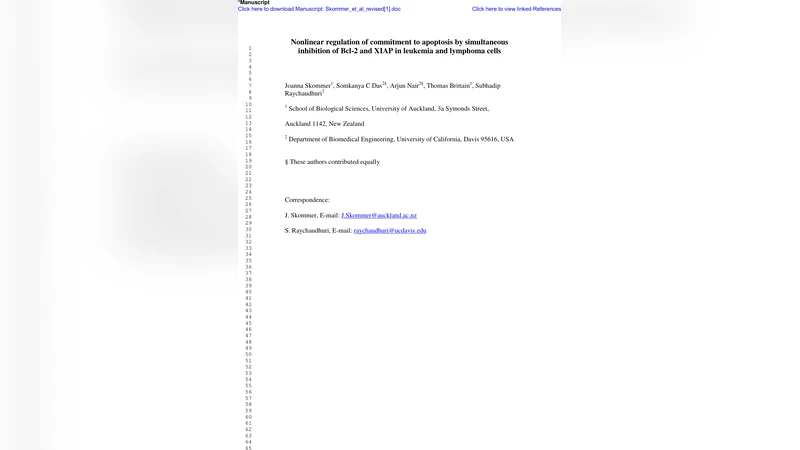 Nonlinear regulation of commitment to apoptosis by simultaneous   inhibition of Bcl-2 and XIAP in leukemia and lymphoma cells
