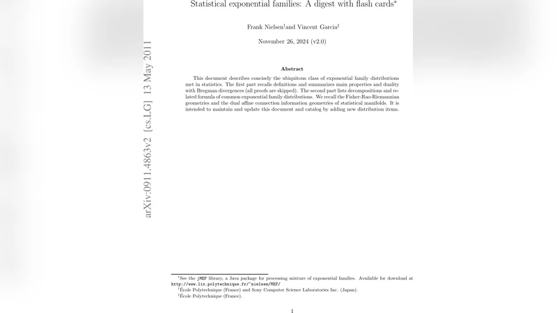 Statistical exponential families: A digest with flash cards