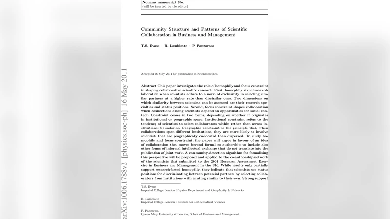 Communities and Patterns of Scientific collaboration