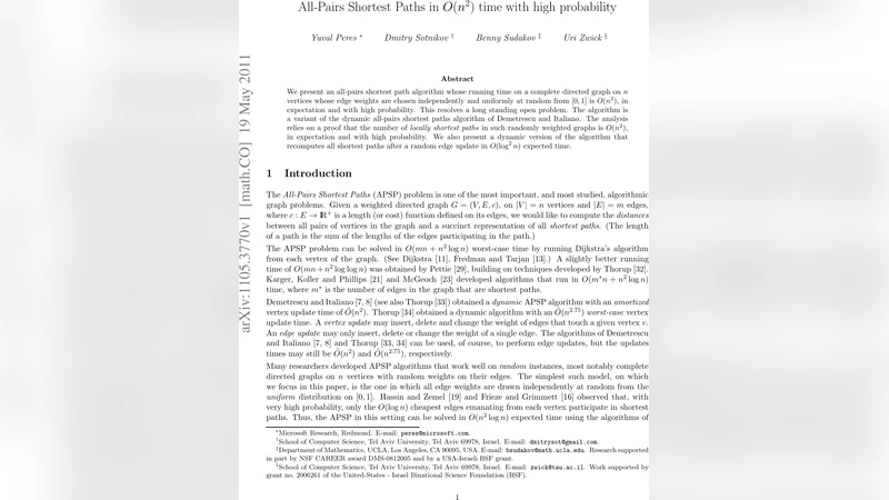 All-Pairs Shortest Paths in $O(n^2)$ time with high probability