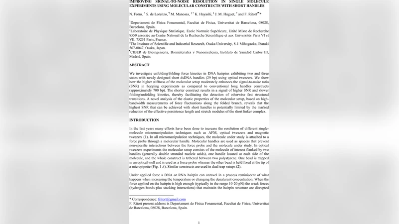 Improving signal-to-noise resolution in single molecule experiments   using molecular constructs with short handles