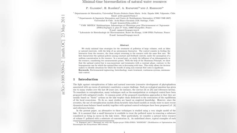 Minimal-time bioremediation of natural water resources