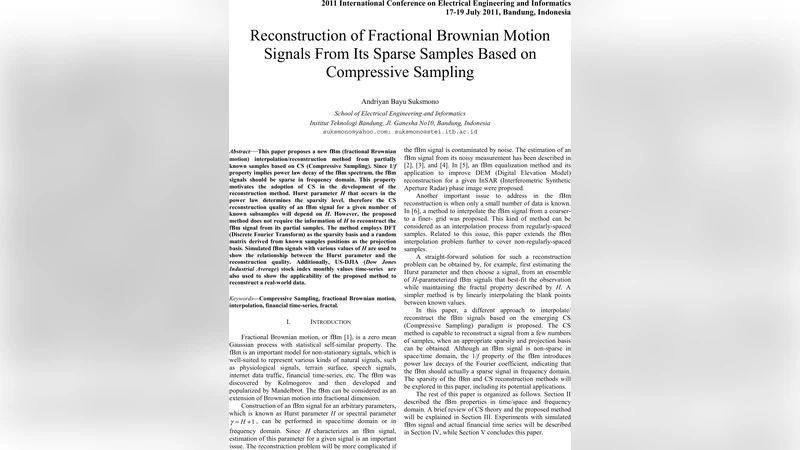 Reconstruction of Fractional Brownian Motion Signals From Its Sparse   Samples Based on Compressive Sampling