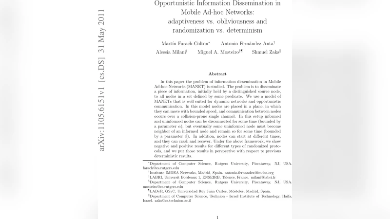 Opportunistic Information Dissemination in Mobile Ad-hoc Networks:   adaptiveness vs. obliviousness and randomization vs. determinism