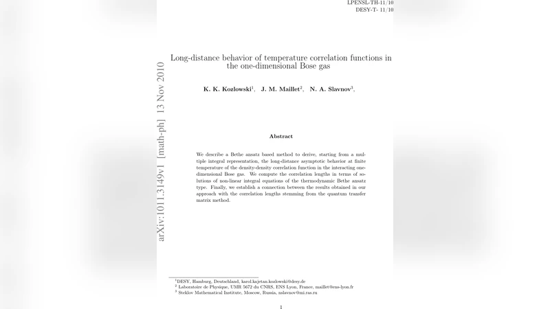 Long-distance behavior of temperature correlation functions in the   one-dimensional Bose gas