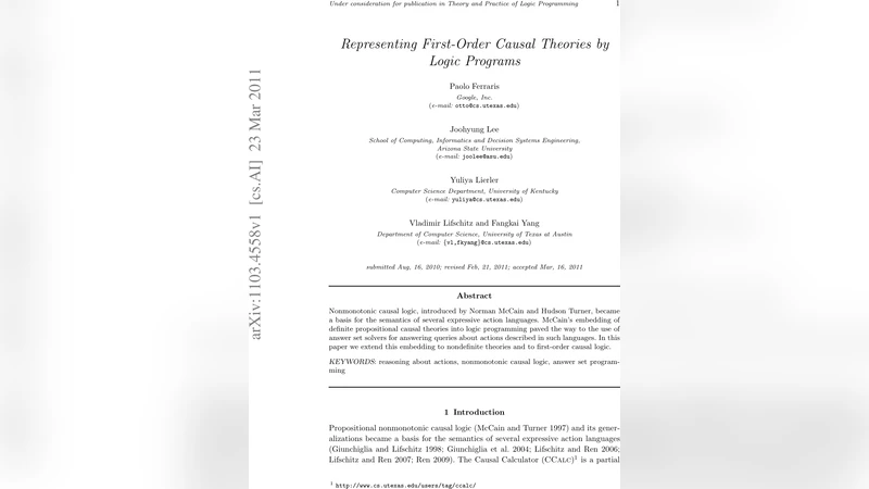 Representing First-Order Causal Theories by Logic Programs