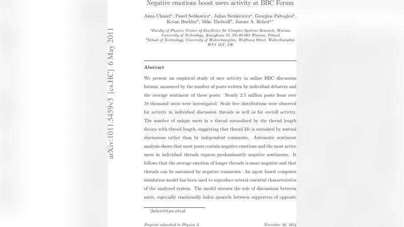 Negative emotions boost users activity at BBC Forum