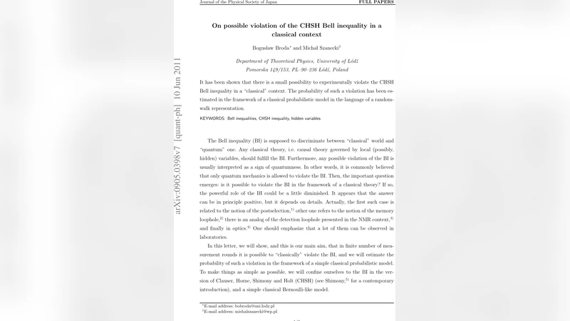 On possible violation of the CHSH Bell inequality in a classical context