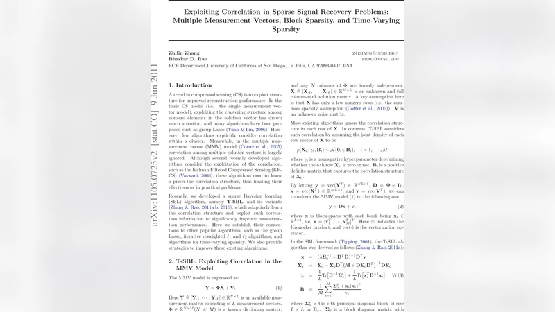 Exploiting Correlation in Sparse Signal Recovery Problems: Multiple   Measurement Vectors, Block Sparsity, and Time-Varying Sparsity