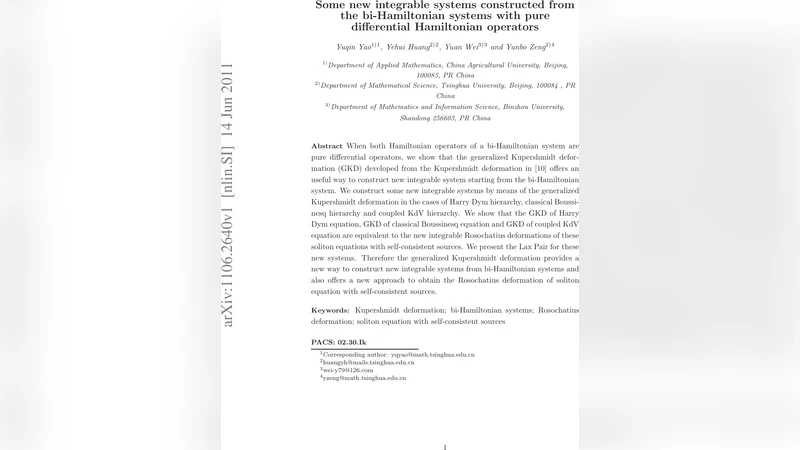 Some new integrable systems constructed from the bi-Hamiltonian systems   with pure differential Hamiltonian operators
