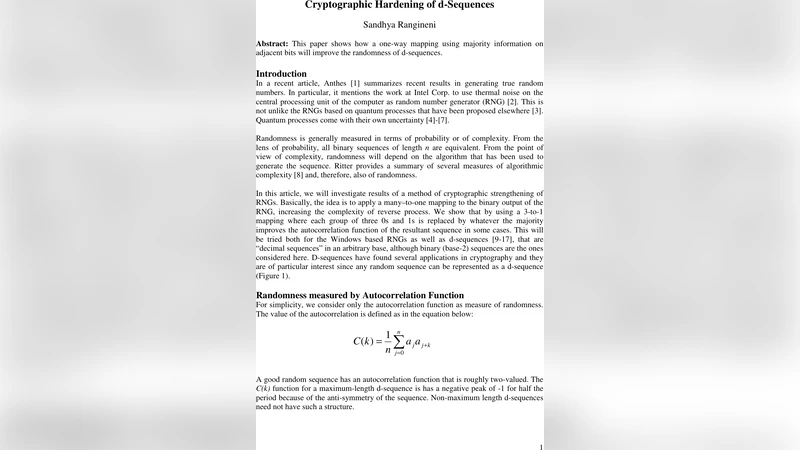 Cryptographic Hardening of d-Sequences
