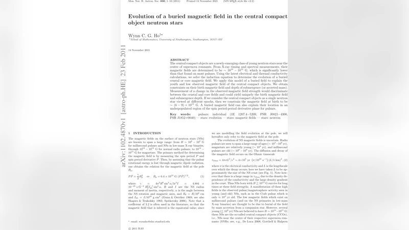 Evolution of a buried magnetic field in the central compact object   neutron stars