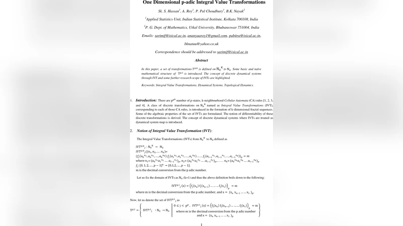 One Dimensional p-adic Integral Value Transformations