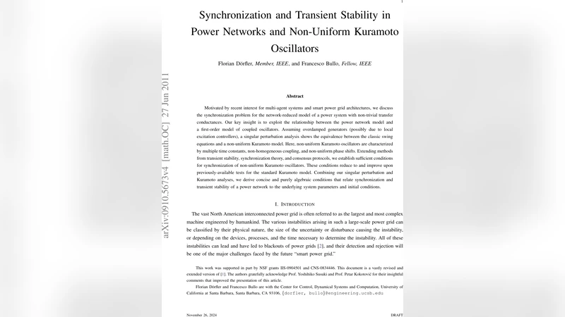 Synchronization and Transient Stability in Power Networks and   Non-Uniform Kuramoto Oscillators