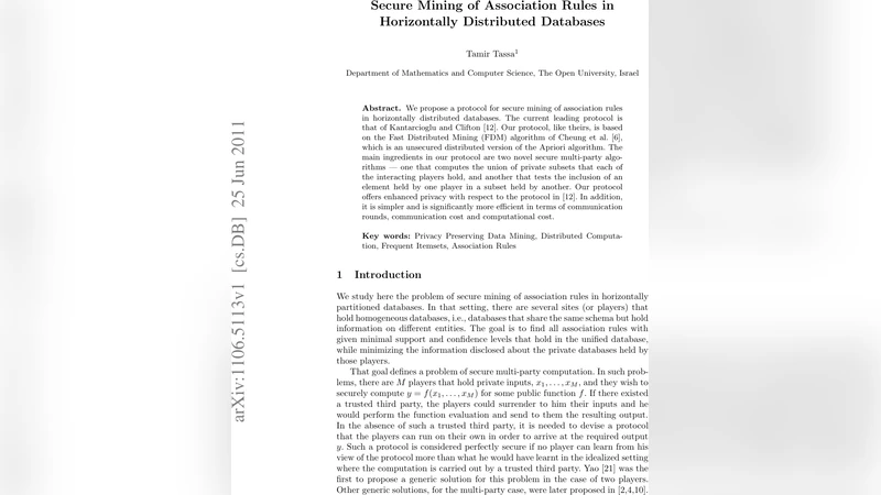 Secure Mining of Association Rules in Horizontally Distributed Databases
