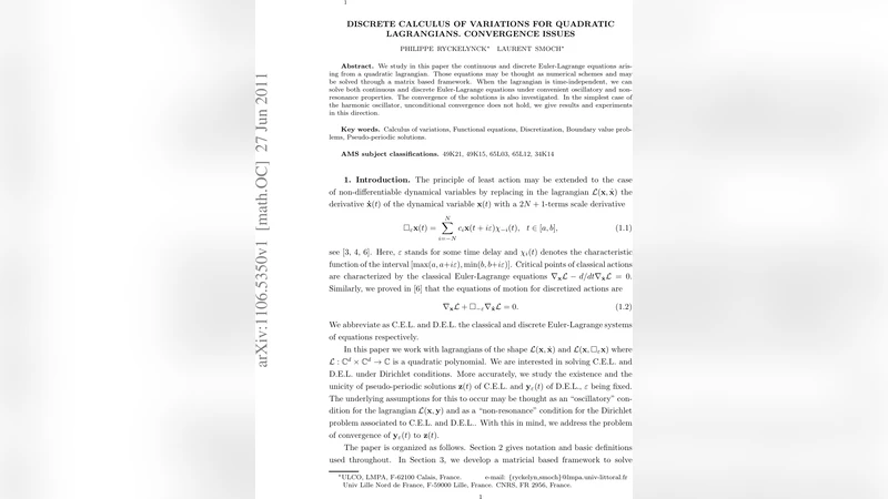Discrete Calculus of Variations for Quadratic Lagrangians. Convergence   Issues