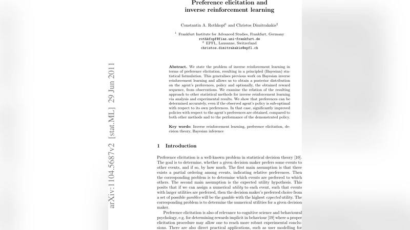 Preference elicitation and inverse reinforcement learning