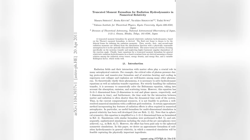 Truncated Moment Formalism for Radiation Hydrodynamics in Numerical   Relativity