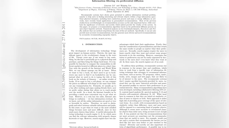 Information filtering via preferential diffusion