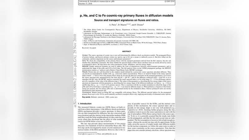 p, He, and C to Fe cosmic-ray primary fluxes in diffusion models: Source   and transport signatures on fluxes and ratios