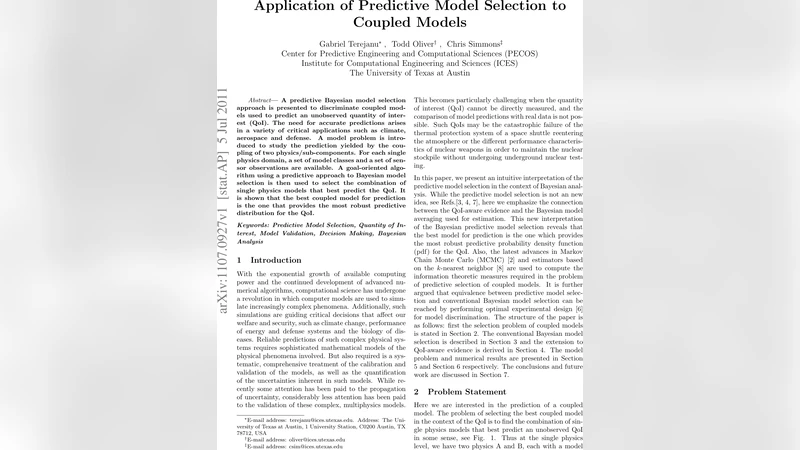 Application of Predictive Model Selection to Coupled Models