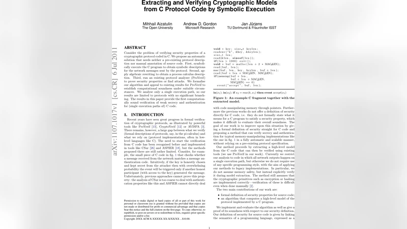 Extracting and Verifying Cryptographic Models from C Protocol Code by   Symbolic Execution