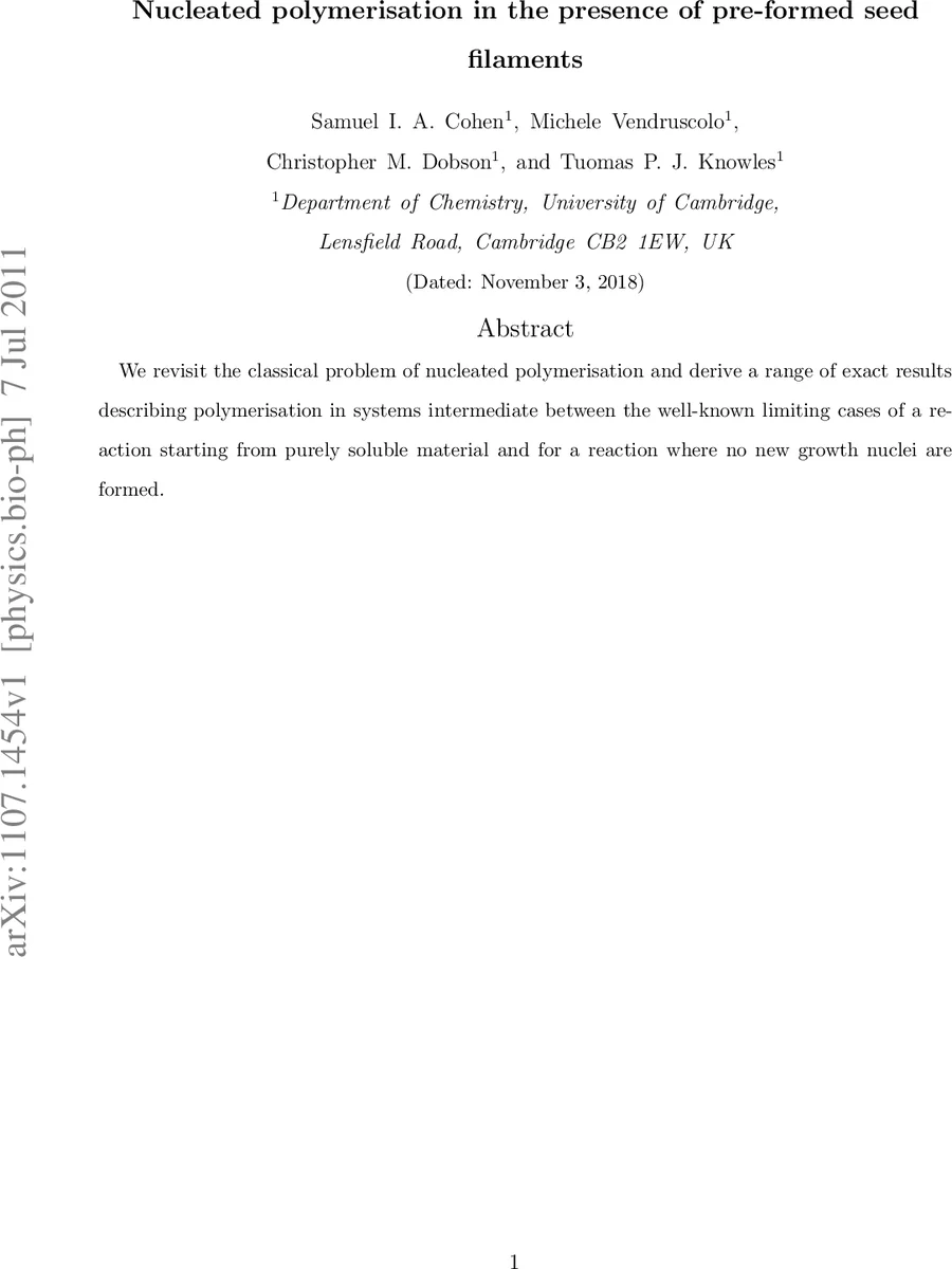 Nucleated polymerisation in the presence of pre-formed seed filaments