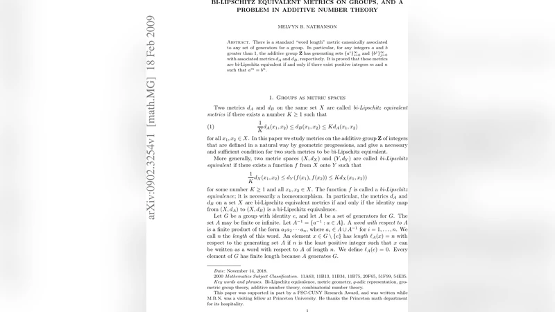 Bi-Lipschitz equivalent metrics on groups, and a problem in additive   number theory