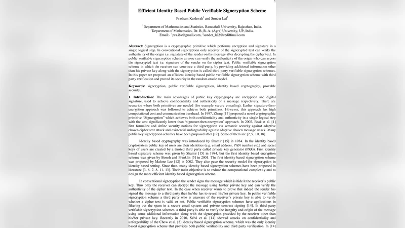 Efficient Identity Based Public Verifiable Signcryption Scheme