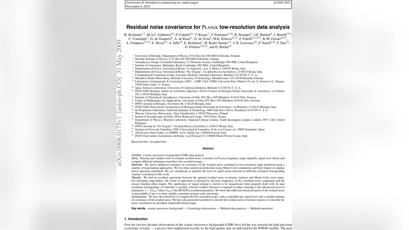 Residual noise covariance for Planck low-resolution data analysis