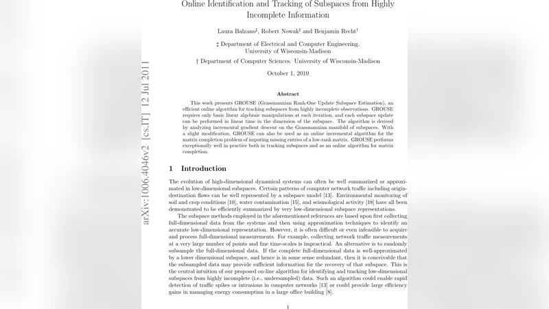 Online Identification and Tracking of Subspaces from Highly Incomplete   Information