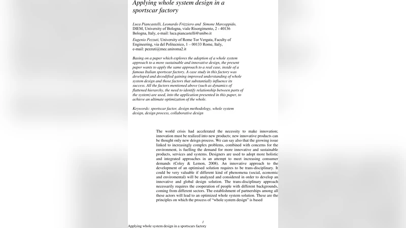 Applying whole system design in a sportscar factory