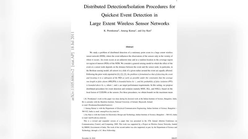 Distributed Detection/Isolation Procedures for Quickest Event Detection   in Large Extent Wireless Sensor Networks