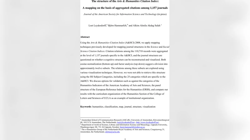 The structure of the Arts & Humanities Citation Index: A mapping on the   basis of aggregated citations among 1,157 journals