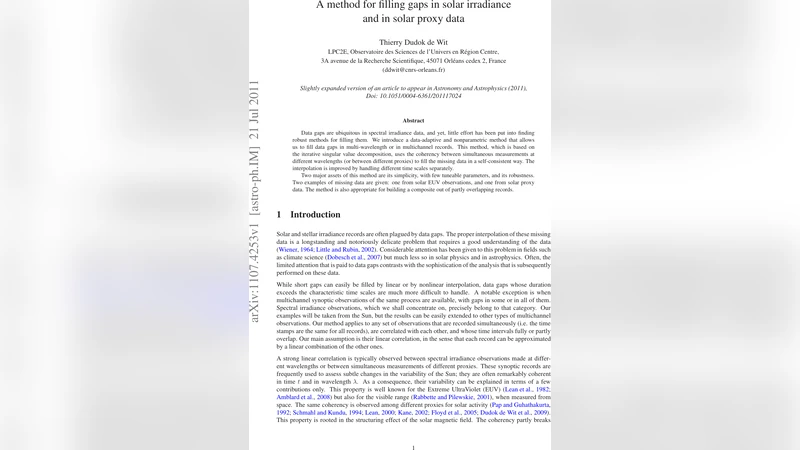 A method for filling gaps in solar irradiance and in solar proxy data