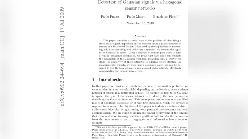 Detection of Gaussian signals via hexagonal sensor networks