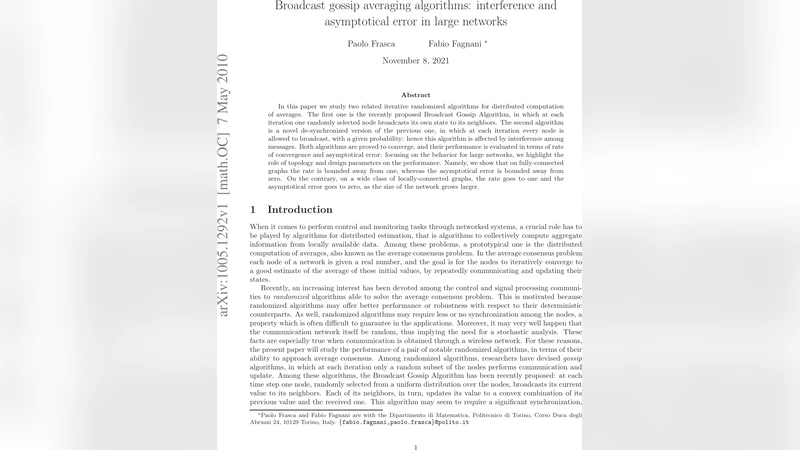 Broadcast gossip averaging algorithms: interference and asymptotical   error in large networks