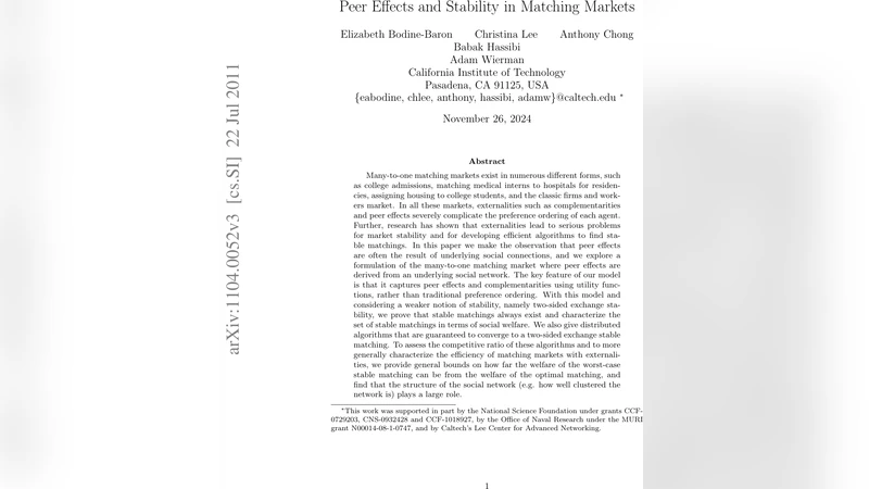 Peer Effects and Stability in Matching Markets