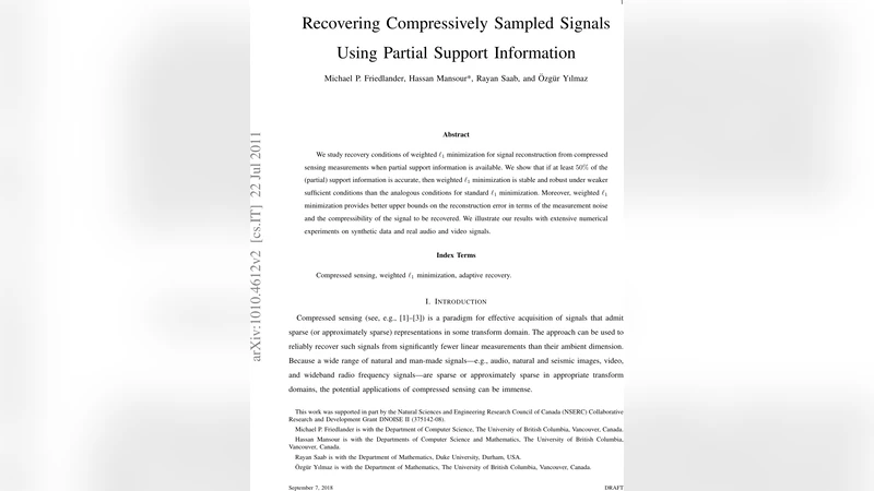 Recovering Compressively Sampled Signals Using Partial Support   Information