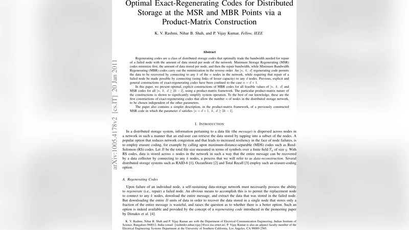 Optimal Exact-Regenerating Codes for Distributed Storage at the MSR and   MBR Points via a Product-Matrix Construction