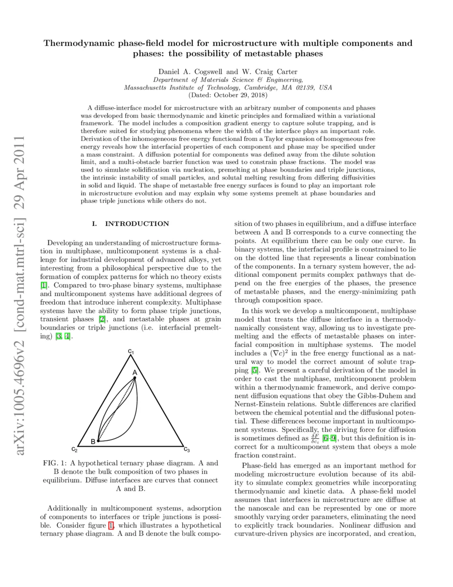 Thermodynamic phase-field model for microstructure with multiple   components and phases: the possibility of metastable phases