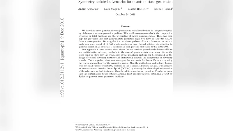 Symmetry-assisted adversaries for quantum state generation