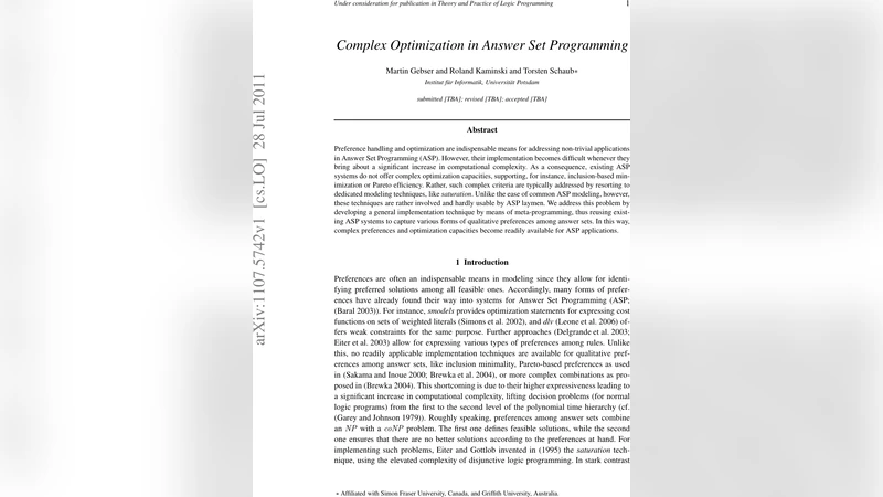 Complex Optimization in Answer Set Programming