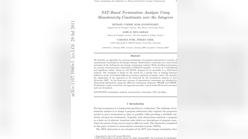 SAT-Based Termination Analysis Using Monotonicity Constraints over the   Integers