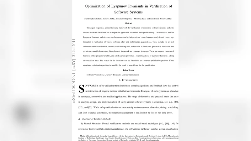 Optimization of Lyapunov Invariants in Verification of Software Systems
