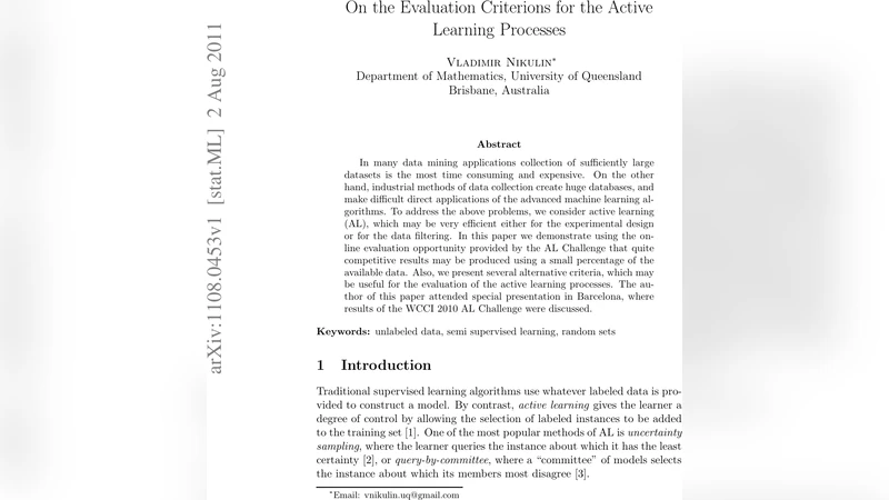 On the Evaluation Criterions for the Active Learning Processes